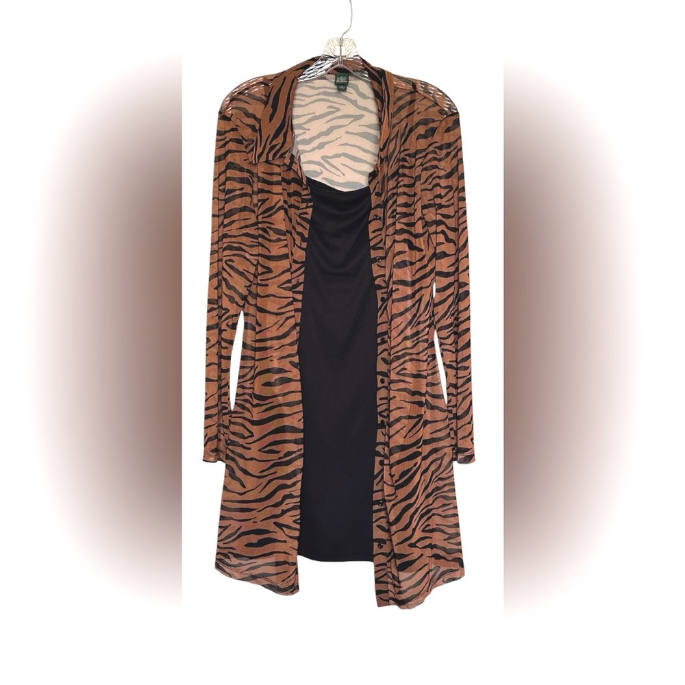 Wild Fable Zebra Print Long Sleeve Sheer Button Up Dress Women’s Sz XL